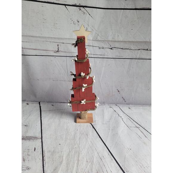 Handmade Rustic Wooden Red Christmas Tree Decor Shelf Sitter CountryCore - Picture 7 of 7